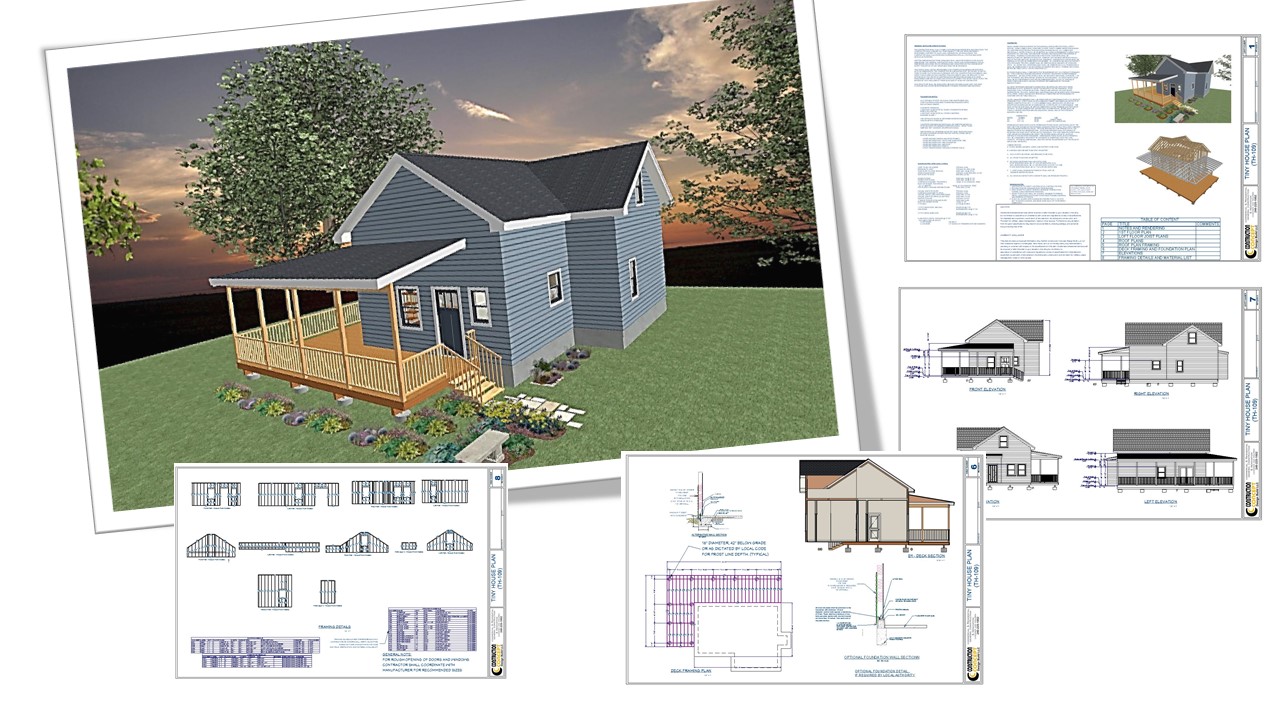 Tiny House Blueprints Plans 2 Bedroom and Loft 722 SQFT